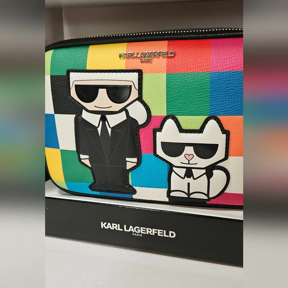 NWT Karl Lagerfeld Paris Maybelle Camera Multi Color Crossbody Bag In Box - Picture 2 of 7